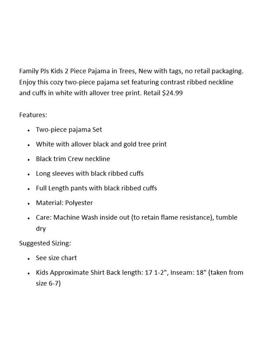 BIN Family PJs Kids 2-Piece Pajama Set Trees NWT - Picture 2 of 6